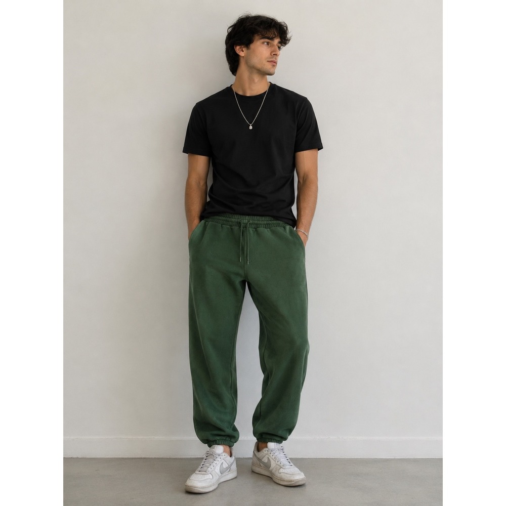 Mode of One Mens Fleece Sweatpants Forest Green Joggers Size M Relaxed Fit